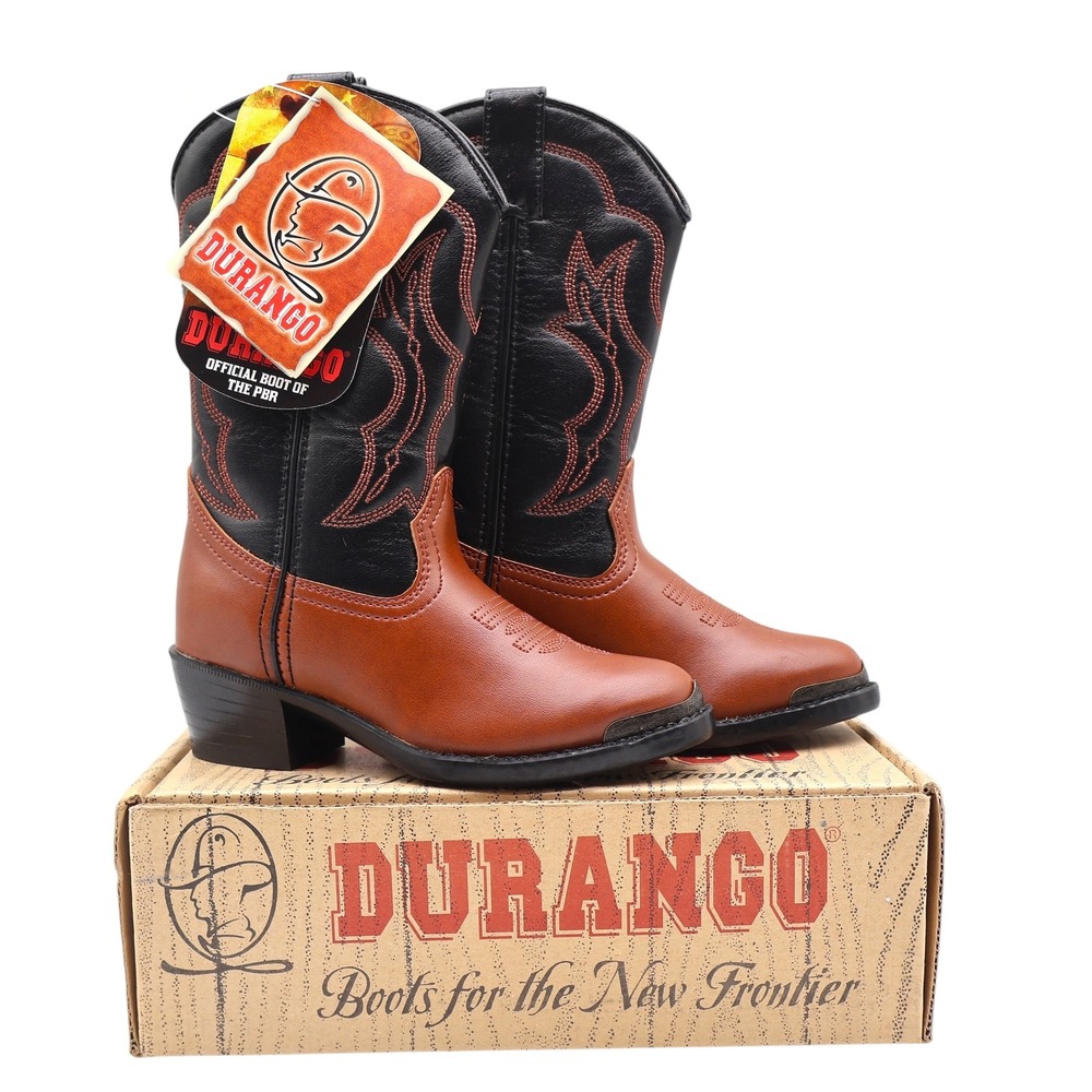 Durango Western Cowboy Boots Kids 10 D Rust Brown Black PBR BT464 New
